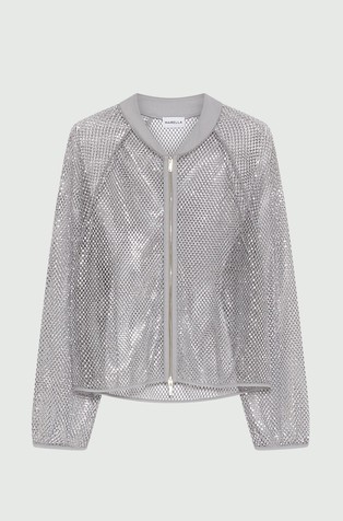 Mrežasta bomber jakna z okrasnimi kamenčki