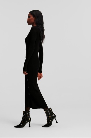 Karl Lagerfeld, KL Monogram Checked Silk Dress, Woman, Black/White Monogram Check, Size: 38