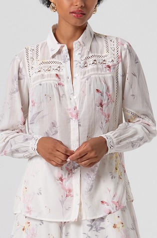 Regular fit srajca s cvetličnim vzorcem in vezeninami