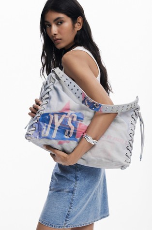 DESIGUAL Medium canvas printed shoulder bag Blue / Multi 6