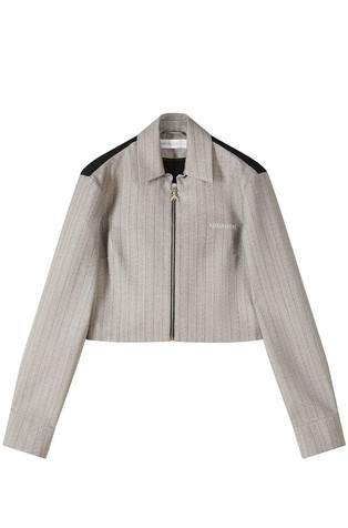 Črtasta srajčna jakna s kontrastnim hrbtom