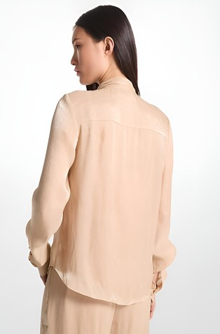 MICHAEL KORS Satin Tie-Neck Blouse Dune 2