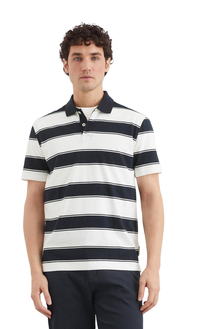 MARC O'POLO Črtasta polo majica iz organskega bombažnega jerseya Bela - Blue / Egg White 