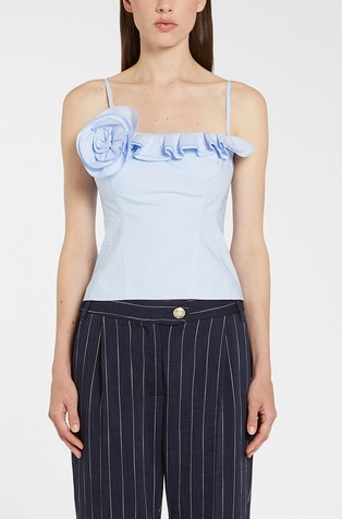 Ruffled cotton corset with rose detail