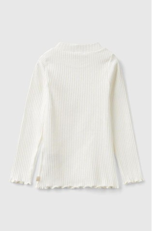 BENETTON Slim fit rebrasta bombažna majica z dolgimi rokavi Bela - Creamy White 2