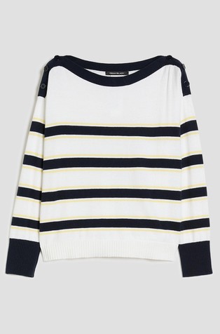 Pleten pulover iz bombaža in kašmirja s črtastim vzorcem