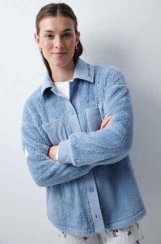 Snoopy fluffy cardigan with shirt collar
