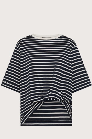 Črtasta bombažna majica z zavitim detajlom