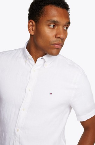 TOMMY HILFIGER Lanena srajca s kratkimi rokavi Bela - White 4