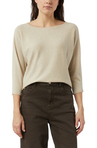 Glitter yarn fine knit sweater with 3/4 sleeves