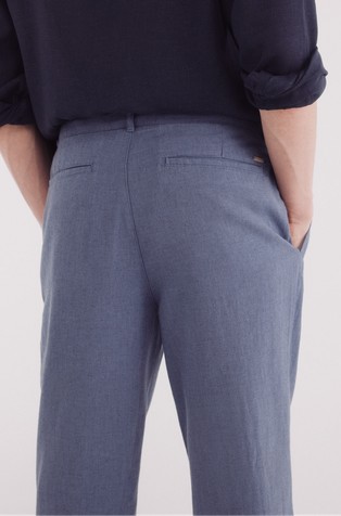 SPRINGFIELD Slim fit chino hlače iz strukturirane mešanice bombaža in lana Modra - Blue 4