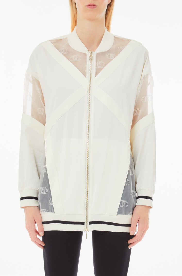 LIU JO Jacket with logo tulle inserts White Milk 
