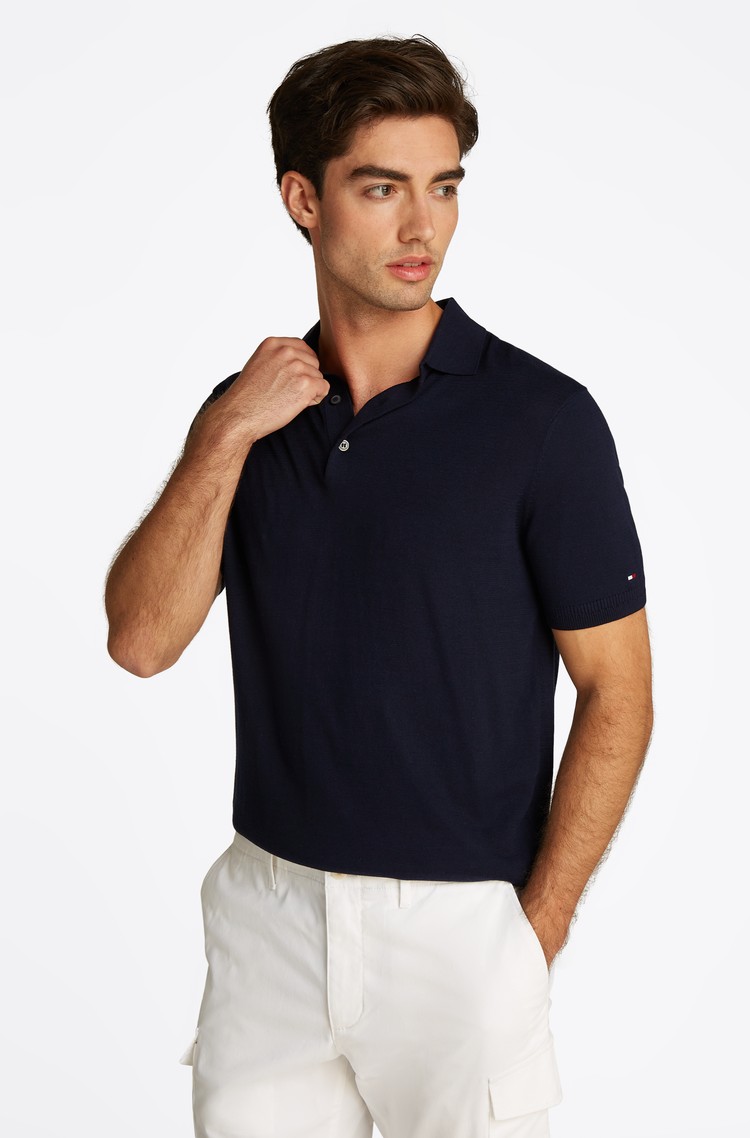 TOMMY HILFIGER Slim fit polo majica iz mešanice bombaža in liocela Modra - Dark Blue 