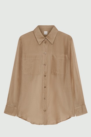 MARELLA Monochrome srajca iz bombaža in svile Rjava - Brown 3