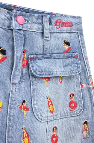 GUESS Denim skirt with embroideries Blue 3