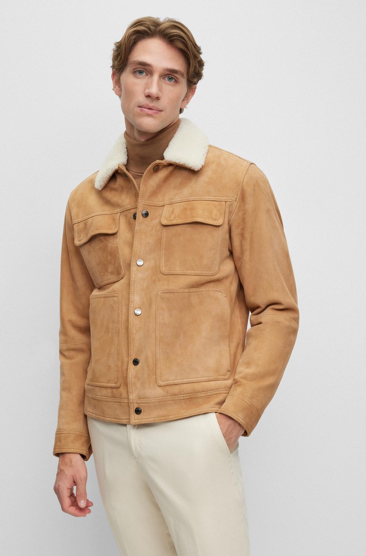 HUGO BOSS Suede jacket with teddy collar Beige 