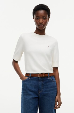 Pleten bombažen pulover s kratkimi rokavi