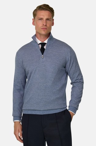 Pleten pulover z delno zadrgo iz Cashwool® merino volne z meliranim vzorcem