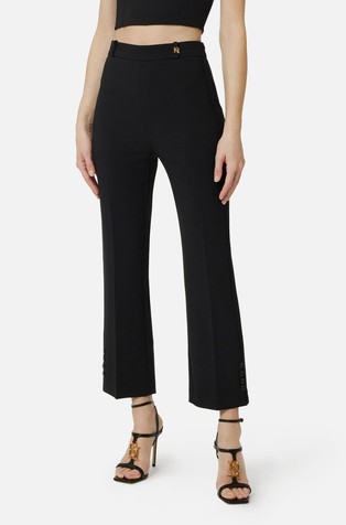 Cropped hlače iz raztegljive krep tkanine z logo detajlom