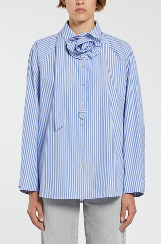 Oversized striped poplin shirt with flower detail