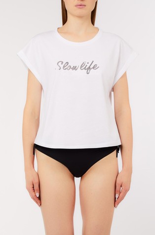 Relaxed T-shirt with rhinestones