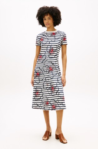 Zvončasta midi obleka s kratkimi rokavi