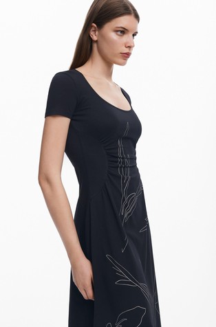 DESIGUAL Flared dress with floral print Black 5