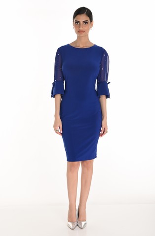 Jersey obleka s prosojnimi 3/4 rokavi