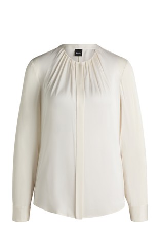 Collarless regular-fit blouse in silk