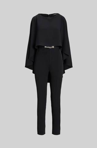 RALPH LAUREN Belted Cape Georgette Jumpsuit Black 5