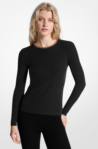 Chain Ribbed Viscose Blend Sweater