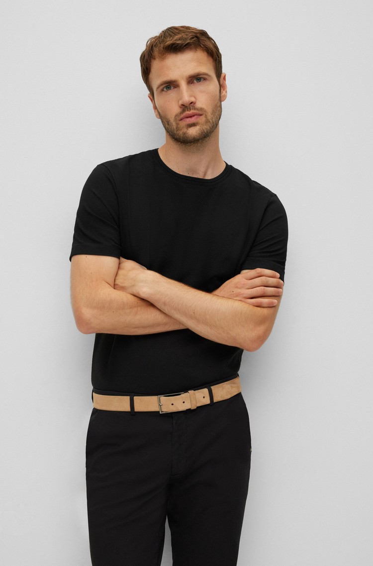 HUGO BOSS Bubble-jacquard structure T-shirt in a cotton blend Black 