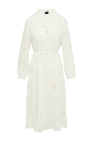 S.OLIVER Midi dress with tunic neckline and jacquard pattern White 4