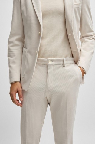 HUGO BOSS Slim fit hlače iz performance-stretch žameta Bež - Cream 3