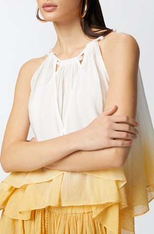 PINKO Bombažna bluza brez rokavov z ombré učinkom Bela - White / Yellow 4