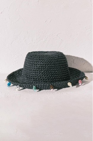 Crochet bucket hat with decorative stones