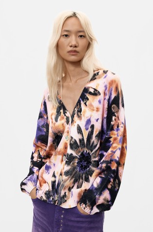 Floral print knit cardigan
