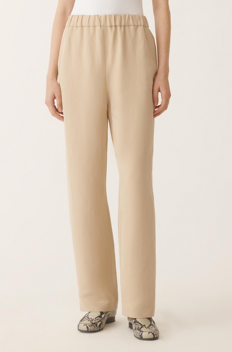 FABIANA FILIPPI Jogging fit trousers in viscose linen blend Beige 