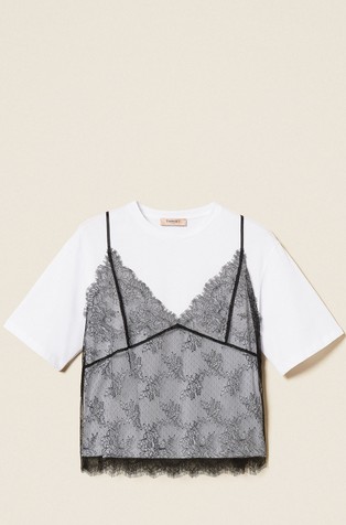 Cotton T-shirt and lace top