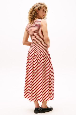 TOMMY HILFIGER TH x Sofia Richie Grainge Fit And Flare Striped Sleeveless Dress Medium Red Stripe 2