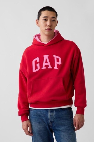Gap logo moški oversized fit obojestranski pulover s kapuco