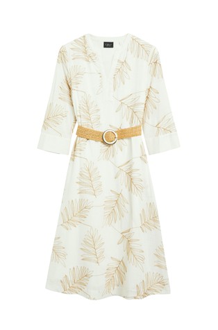 Lightweight dress with shiny embroidery and belt