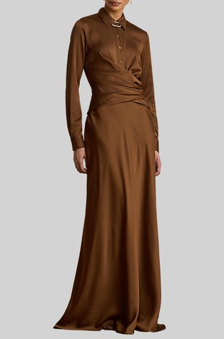 Pleated Button-up Charmeuse Gown