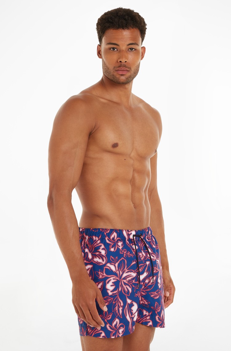 TOMMY HILFIGER Essential vzorčaste kopalke Modra - Vintage Tropical Glow Laser Pink 