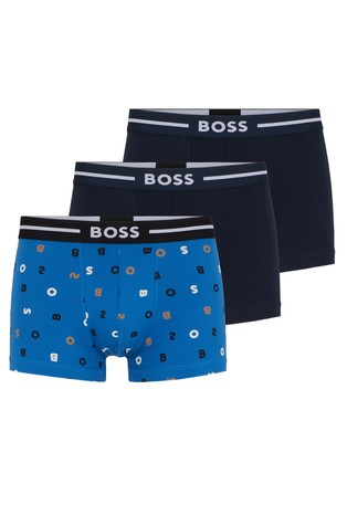 Three pack of stretch-cotton trunks with logo waistbands