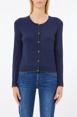 Viscose blend cardigan with lurex trims