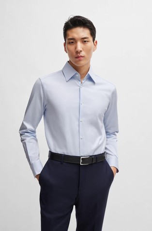 Slim-fit shirt in structured stretch cotton