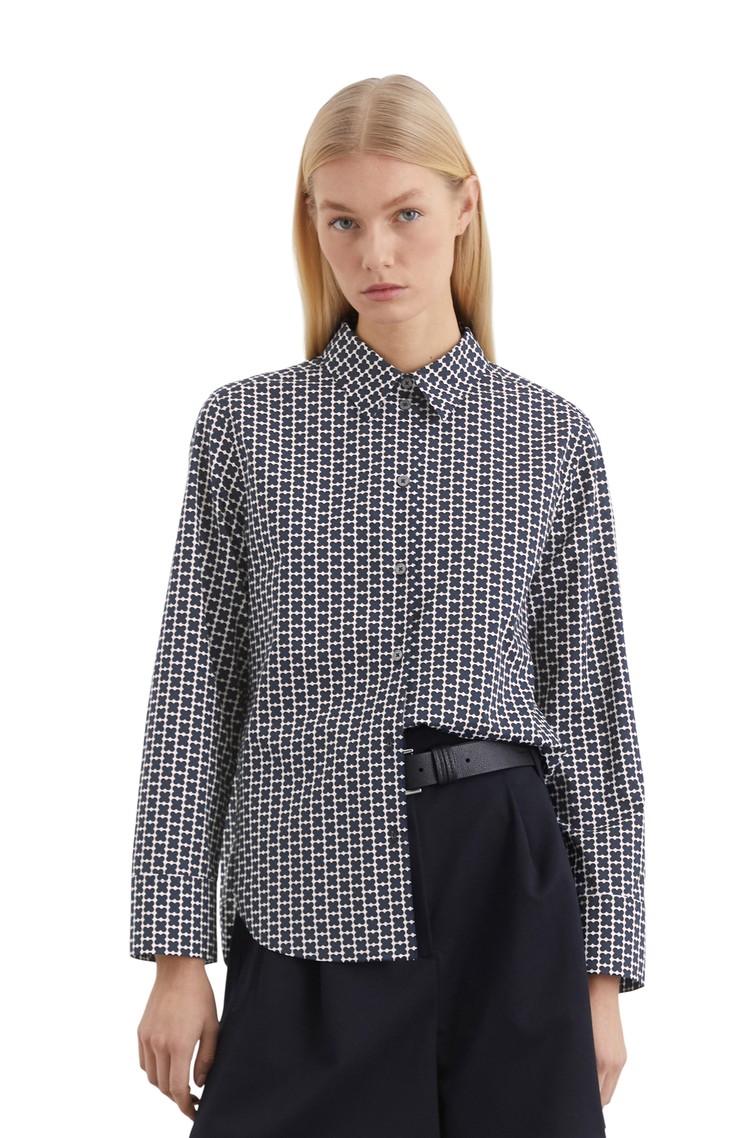 MARC O'POLO Patterned  blouse made from papertouch poplin Blue / Multi 