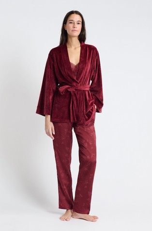 Vera 3-delni komplet: satenasta pižama in jutranja halja iz velurja