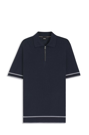 Short-sleeved linen-blend sweater with zip neck